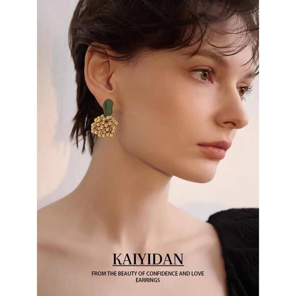 Geometric Gold Balls Statement Vintage Cute Long Earring for Women Jewelry - Picture 4 of 9